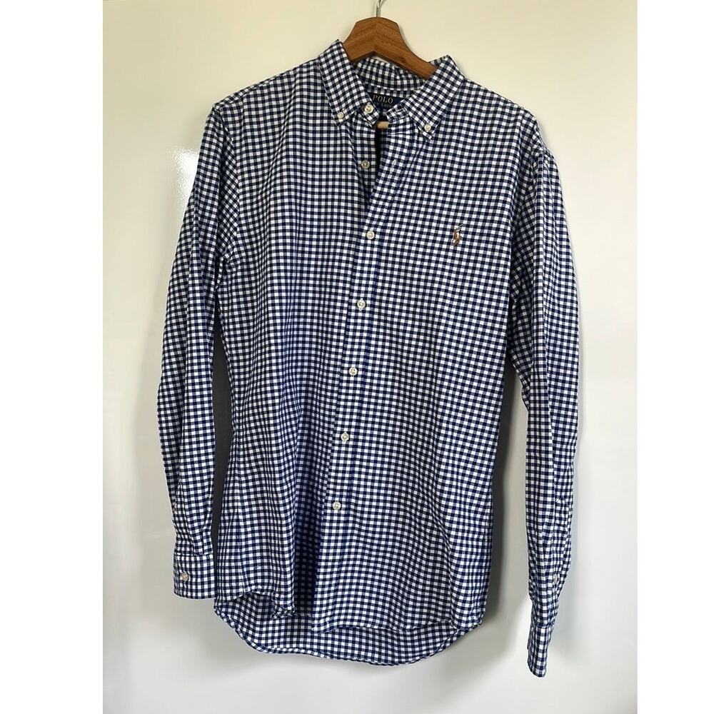 Polo Ralph Lauren Gingham Blue button down Size M slim fit